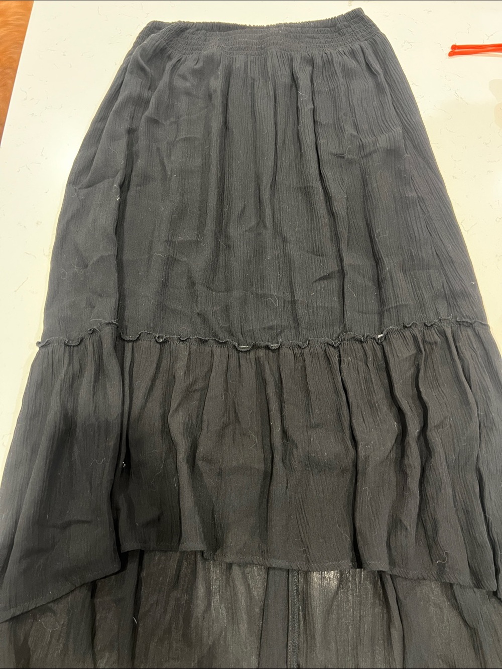 Black High-Low Tiered Maxi Skirt - Women's Lightweight Ruffle Hem